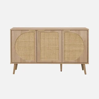 Buffet scandinave 3 portes bois cannage arrondi 120 cm - Collection Eva
