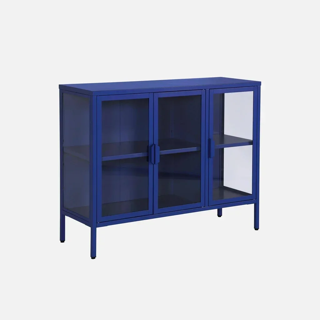 Industrial sideboard 3 doors metal and glass L100 cm Arkansas