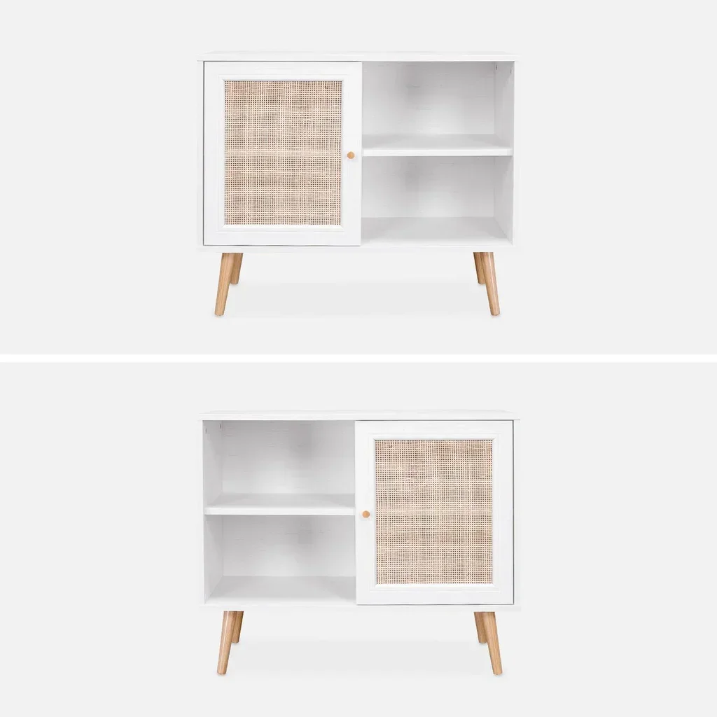 Buffet scandinave bois cannage 80cm 1 porte style bohème vintage