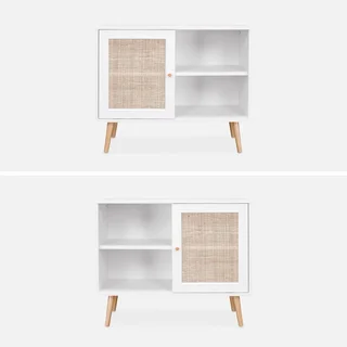 Buffet scandinave bois cannage 80cm 1 porte style bohème vintage
