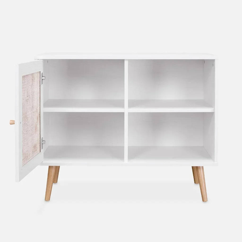Buffet scandinave bois cannage 80cm 1 porte style bohème vintage