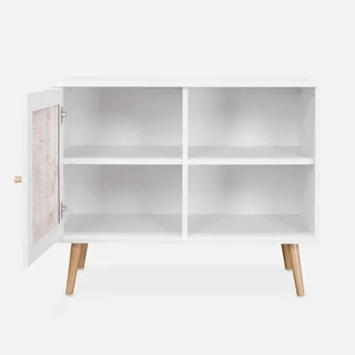 Buffet scandinave bois cannage 80cm 1 porte style bohème vintage