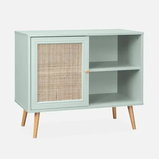 Buffet scandinave bois cannage 1 porte 80 cm style vintage