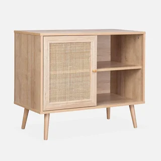 Buffet scandinave bois cannage 80cm 1 porte style bohème vintage