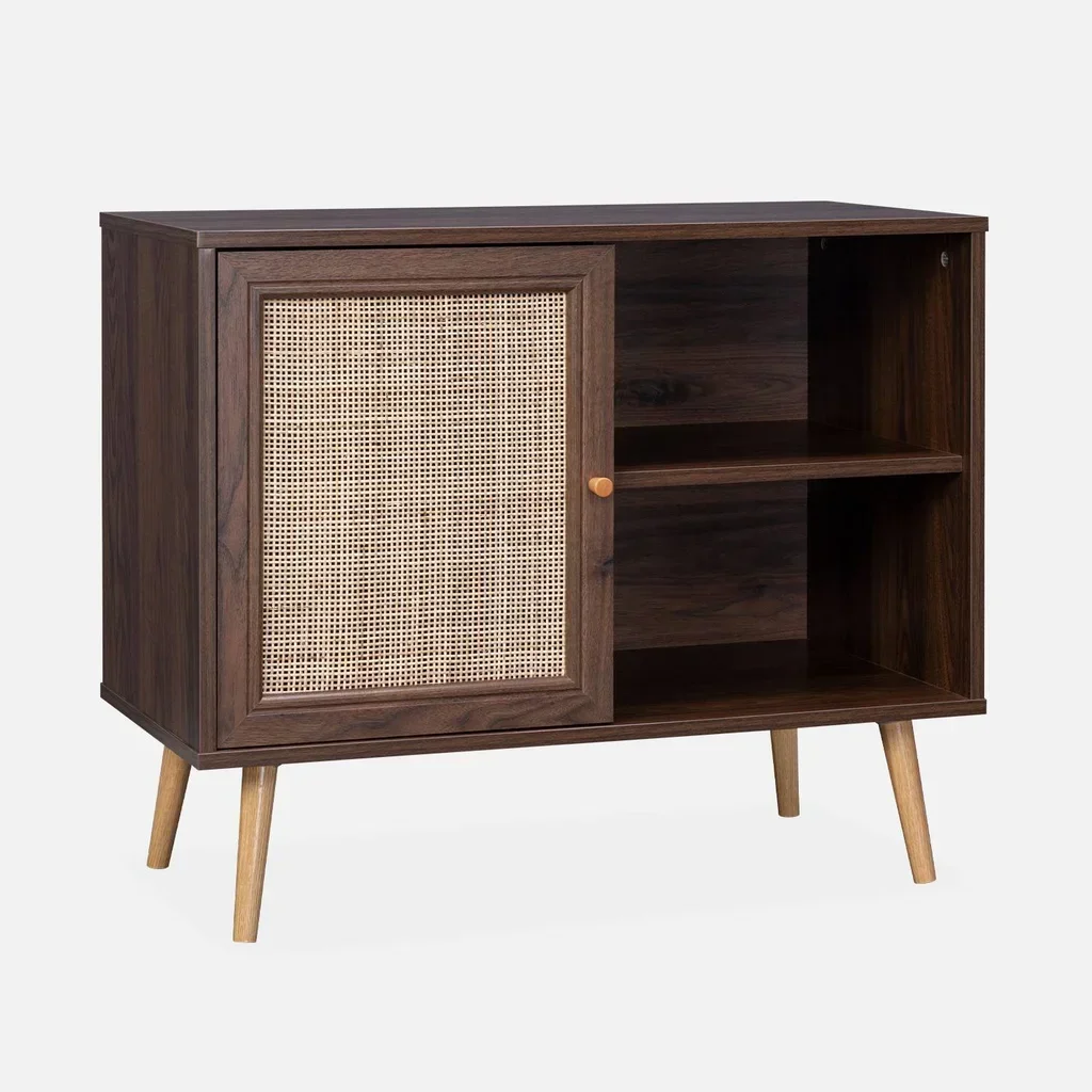 Buffet scandinave bois cannage 1 porte 80 cm style Bohème vintage