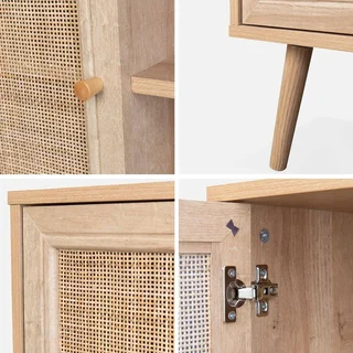 Buffet scandinave bois cannage 80cm 1 porte style bohème vintage