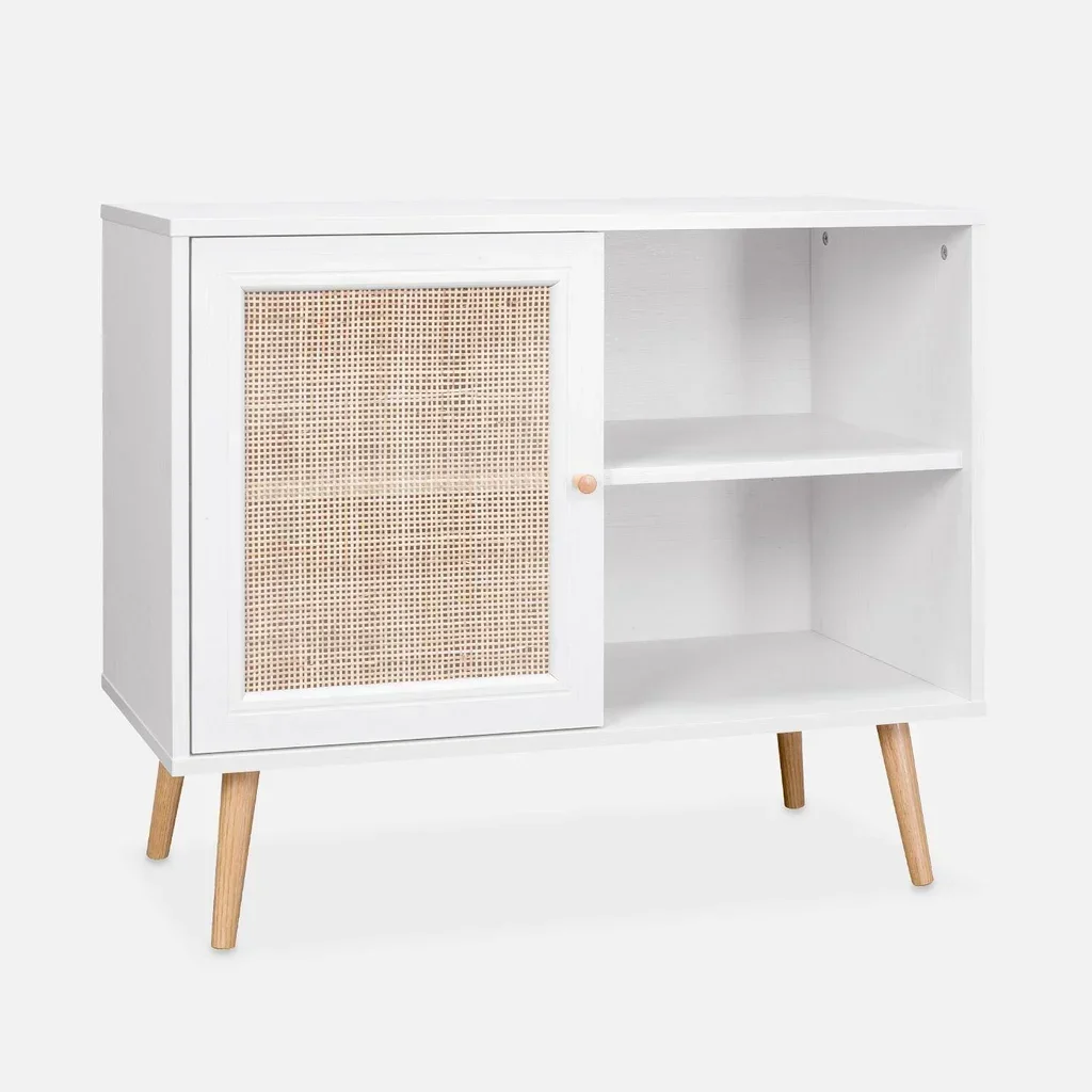 Buffet scandinave bois cannage 80cm 1 porte style bohème vintage
