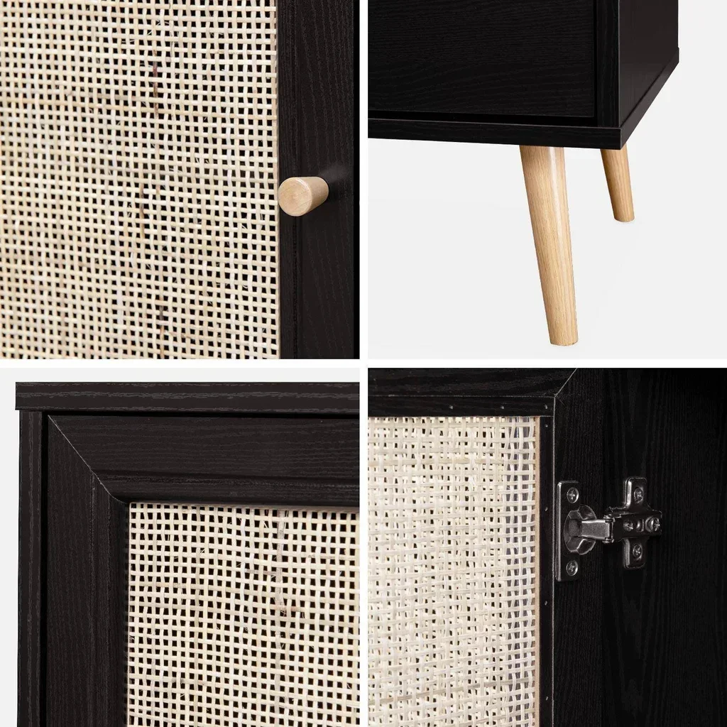 Buffet scandinave bois cannage 80 cm 1 porte Bohème