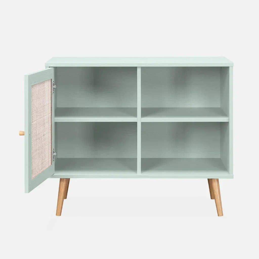 Buffet scandinave bois cannage 1 porte 80 cm style vintage