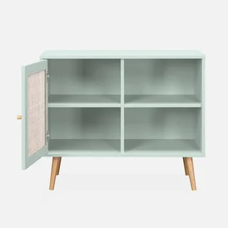 Buffet scandinave bois cannage 1 porte 80 cm style vintage