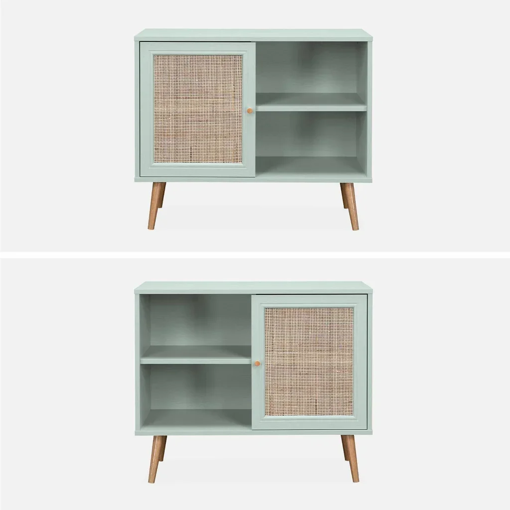 Buffet scandinave bois cannage 1 porte 80 cm style vintage
