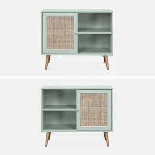 Buffet scandinave bois cannage 1 porte 80 cm style vintage