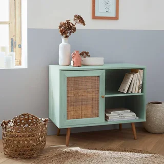 Buffet scandinave bois cannage 1 porte 80 cm style vintage
