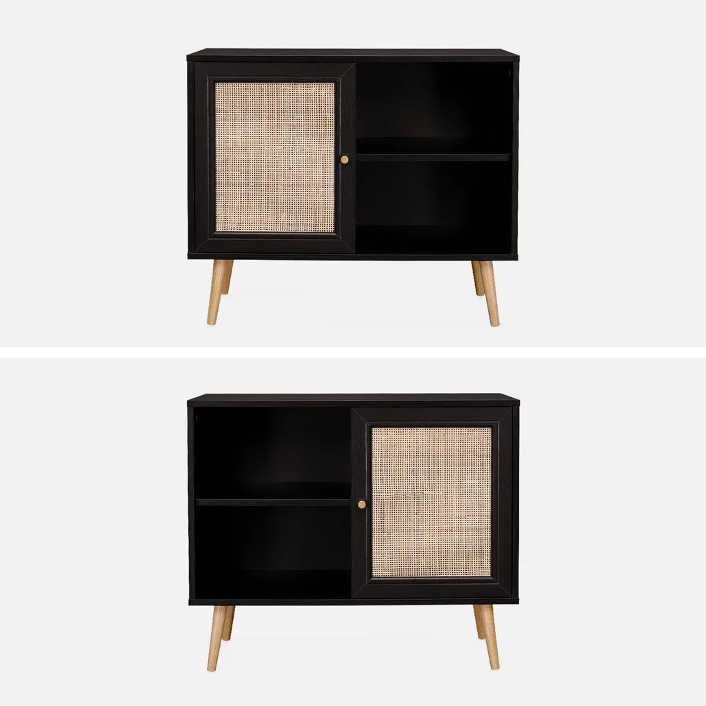 Buffet scandinave bois cannage 80 cm 1 porte Bohème