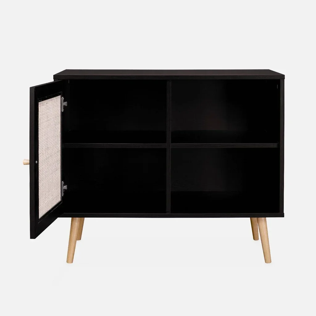 Buffet scandinave bois cannage 80 cm 1 porte Bohème