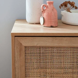 Buffet scandinave bois cannage 80cm 1 porte style bohème vintage