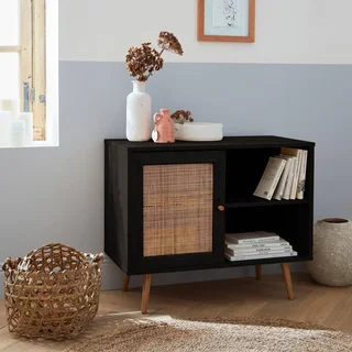 Buffet scandinave bois cannage 80 cm 1 porte Bohème