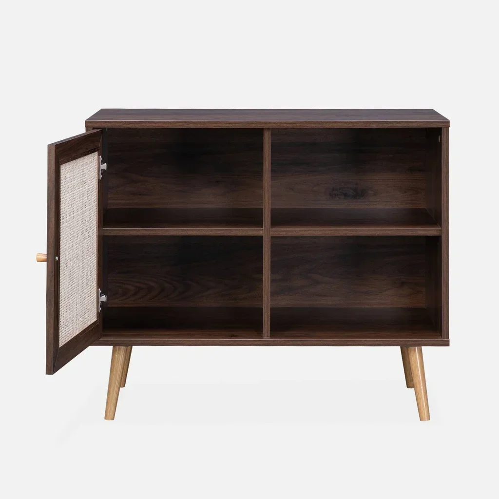 Buffet scandinave bois cannage 1 porte 80 cm style Bohème vintage