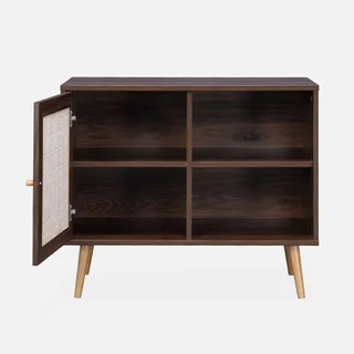 Buffet scandinave bois cannage 1 porte 80 cm style Bohème vintage