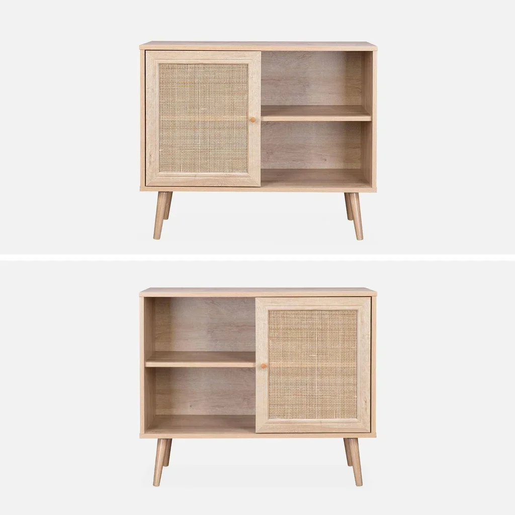 Buffet scandinave bois cannage 80cm 1 porte style bohème vintage
