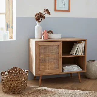 Buffet scandinave bois cannage 80cm 1 porte style bohème vintage