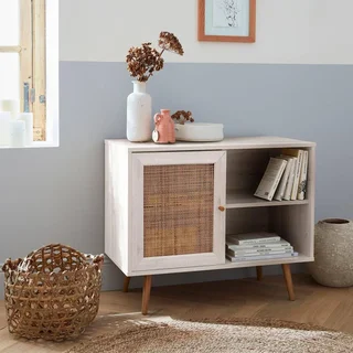 Buffet scandinave bois cannage 80cm 1 porte style bohème vintage