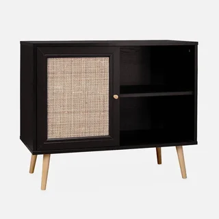 Buffet scandinave bois cannage 80 cm 1 porte Bohème