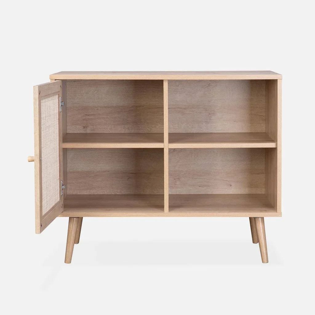 Buffet scandinave bois cannage 80cm 1 porte style bohème vintage