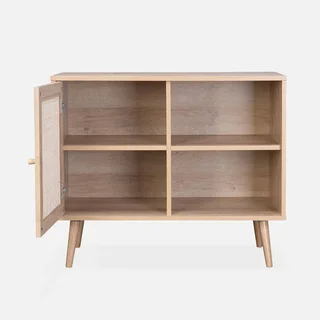 Buffet scandinave bois cannage 80cm 1 porte style bohème vintage