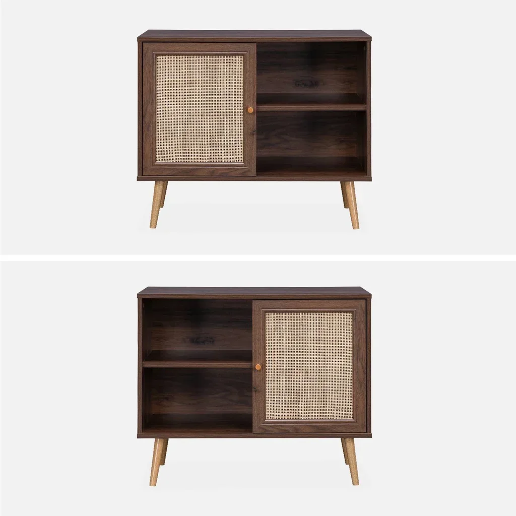 Buffet scandinave bois cannage 1 porte 80 cm style Bohème vintage