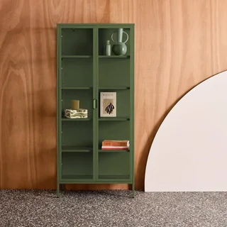 Aparador industrial 2 portas 180 cm metal vidro azul Arkansas
