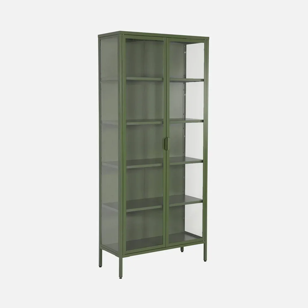 Aparador industrial 2 portas 180 cm metal vidro azul Arkansas