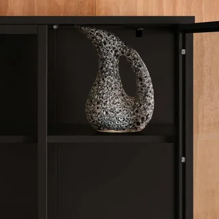 Balcão aparador industrial 180 cm metal azul e vidro temperado 2 portas