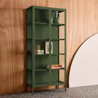 Aparador industrial 2 portas 180 cm metal vidro azul Arkansas