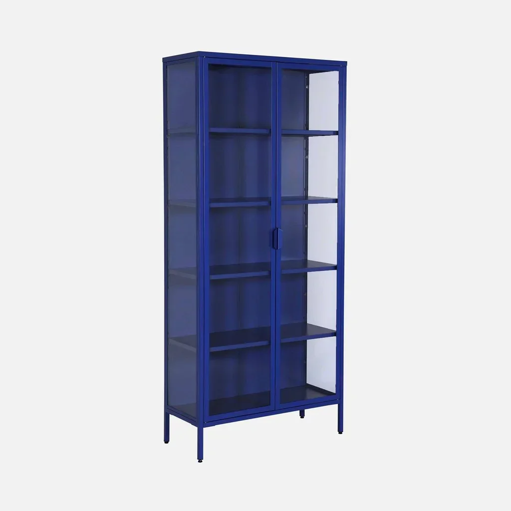 Buffet industrial 2 portas 180 cm metal azul vidro temperado