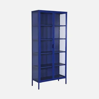 Buffet industrial 2 portas 180 cm metal azul vidro temperado