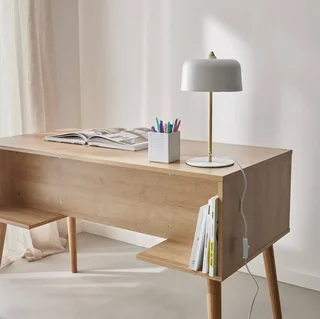 vintage schreibtisch 2 türen geflecht natürliches holz 70er jahre stil