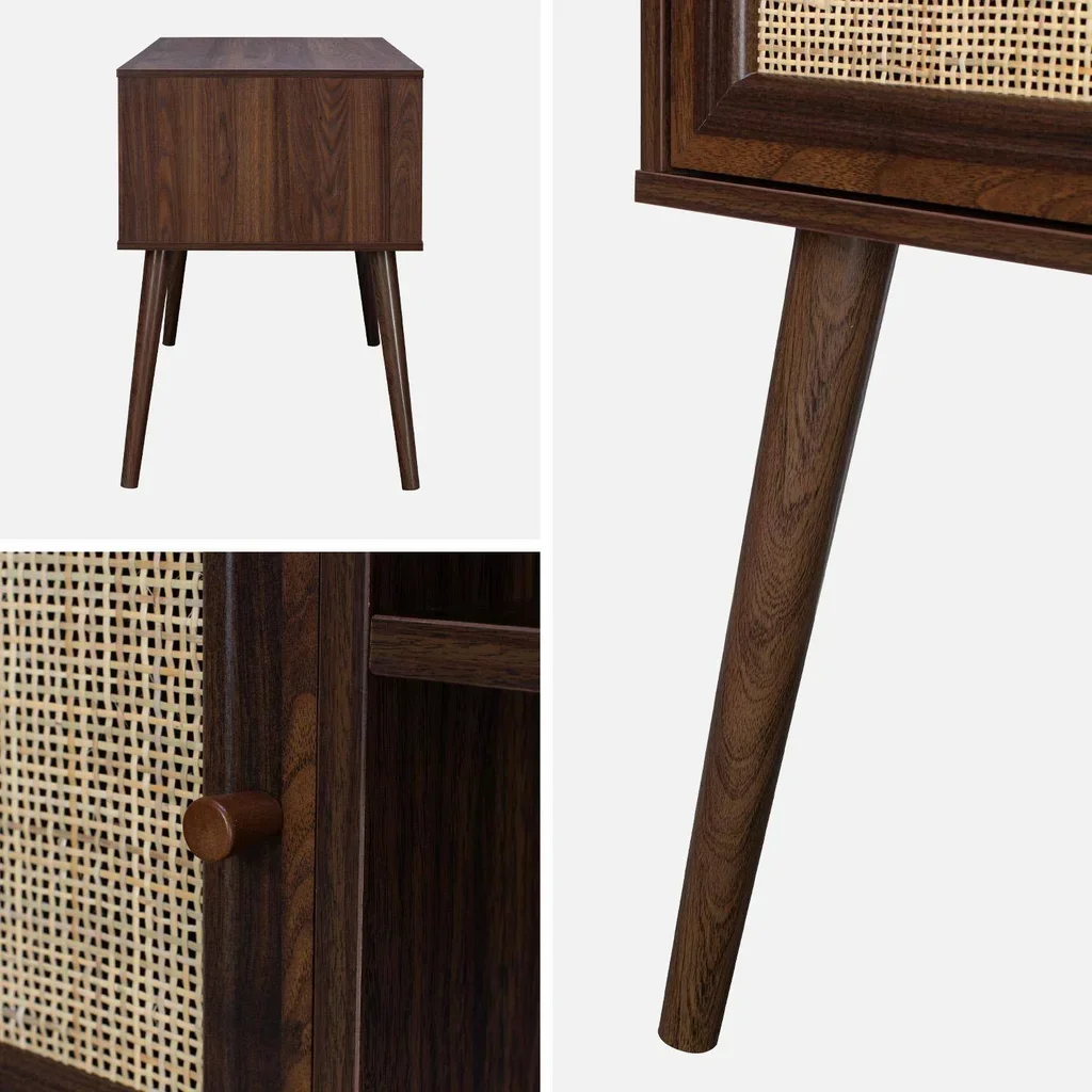 Vintage Schreibtisch Rattan Naturholz 2 Türen 70er Jahre Stil