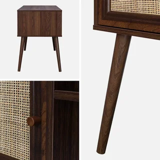 Vintage Schreibtisch Rattan Naturholz 2 Türen 70er Jahre Stil