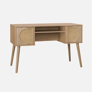 Escritorio 2 Puertas Mimbre Madera Natural Eucalipto - Colección Eva