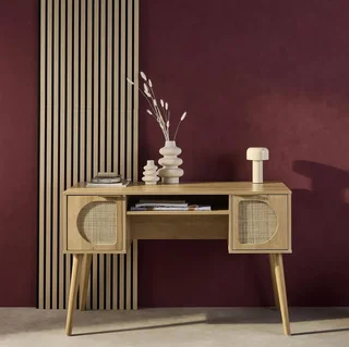 Escritorio 2 Puertas Mimbre Madera Natural Eucalipto - Colección Eva