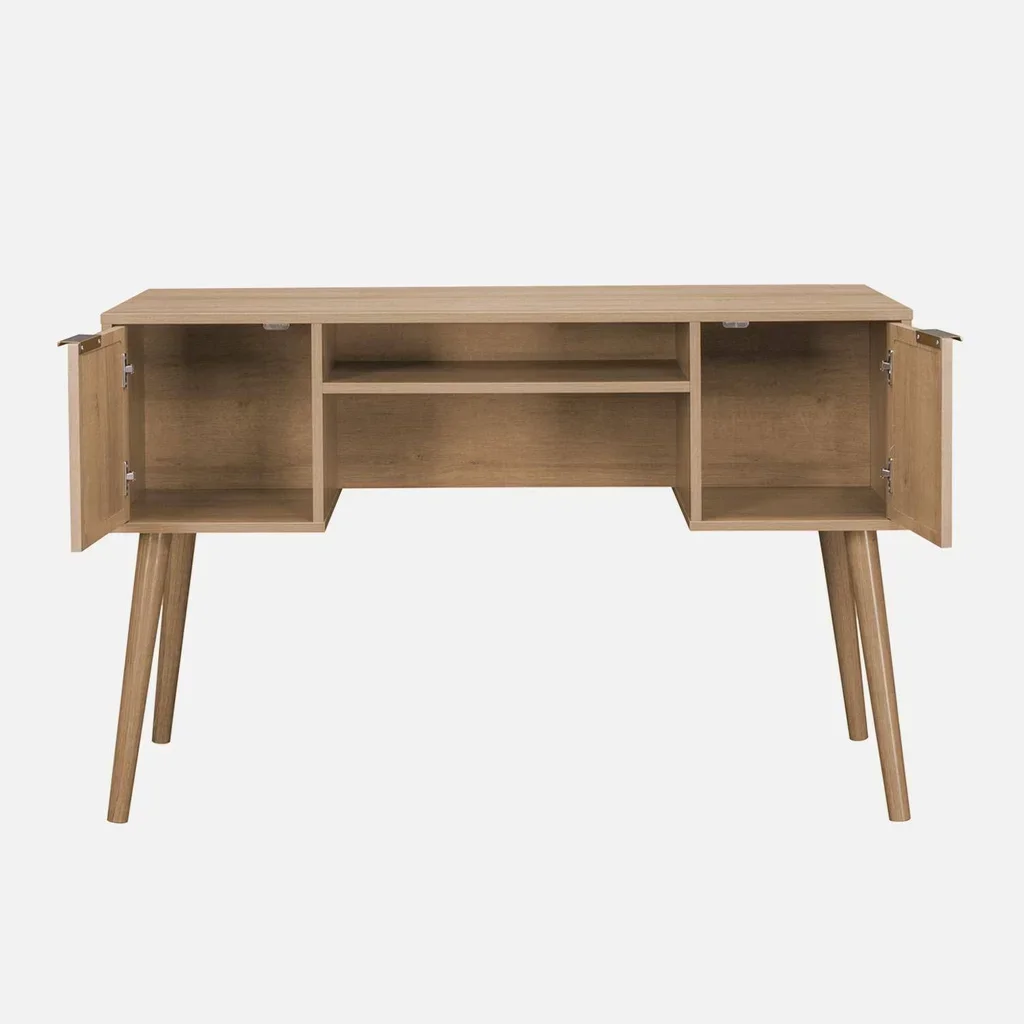 Escritorio 2 Puertas Mimbre Madera Natural Eucalipto - Colección Eva