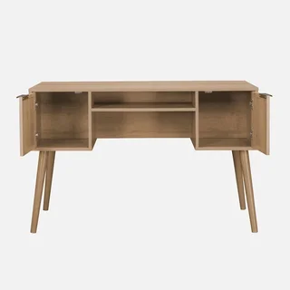 Escritorio 2 Puertas Mimbre Madera Natural Eucalipto - Colección Eva