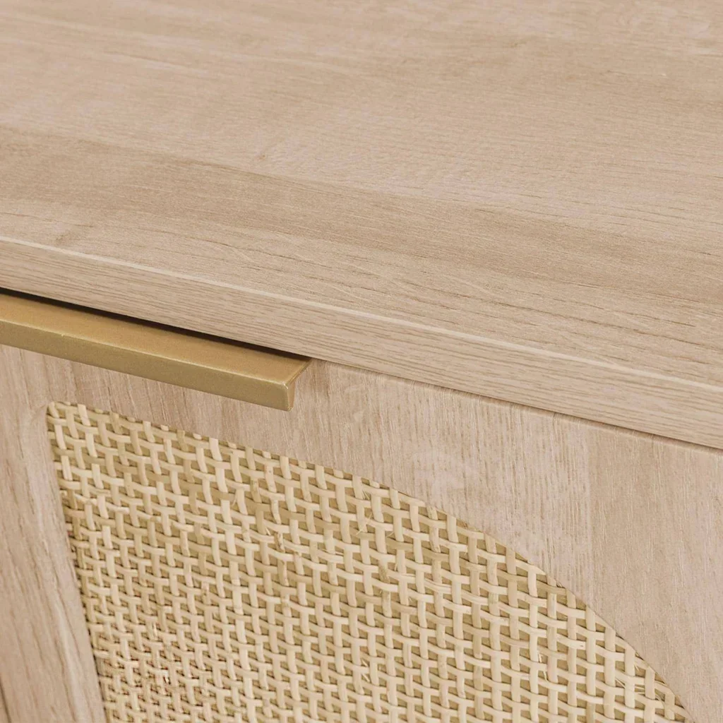 Escritorio 2 Puertas Mimbre Madera Natural Eucalipto - Colección Eva