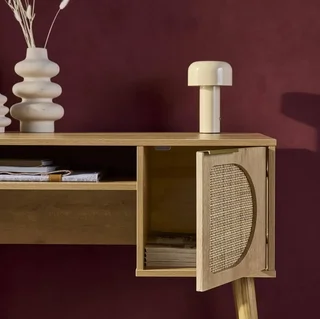 Escritorio 2 Puertas Mimbre Madera Natural Eucalipto - Colección Eva