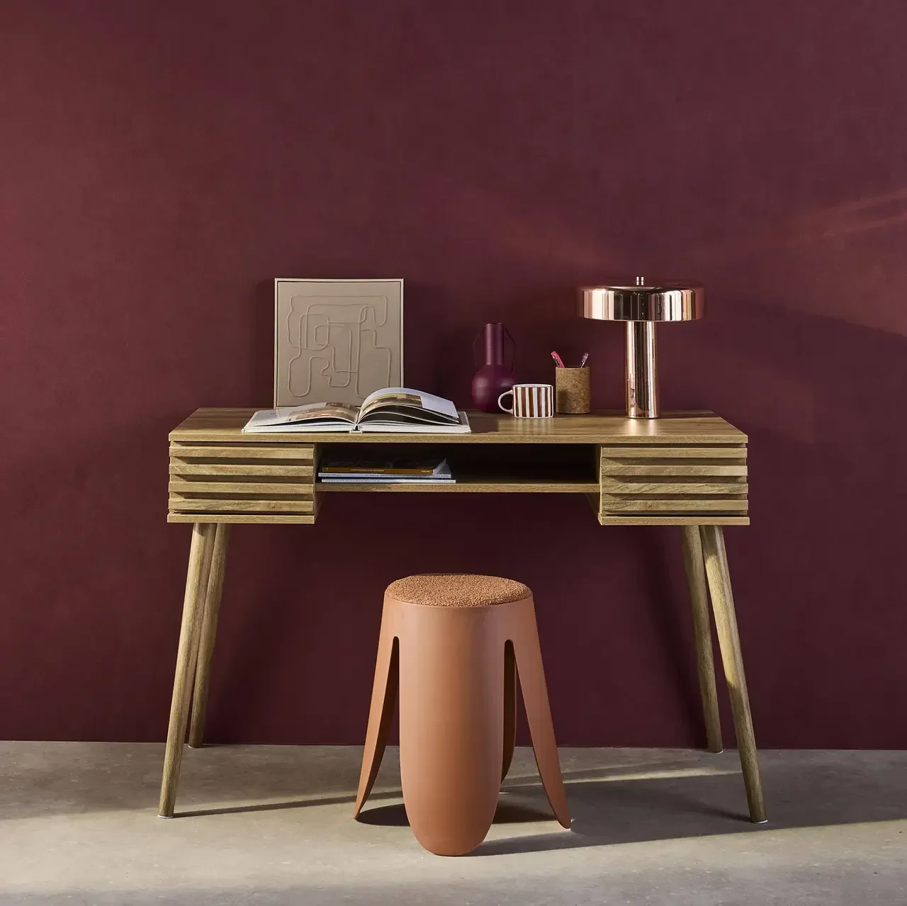Bureau scandinave 2 tiroirs bois Madère 120 cm