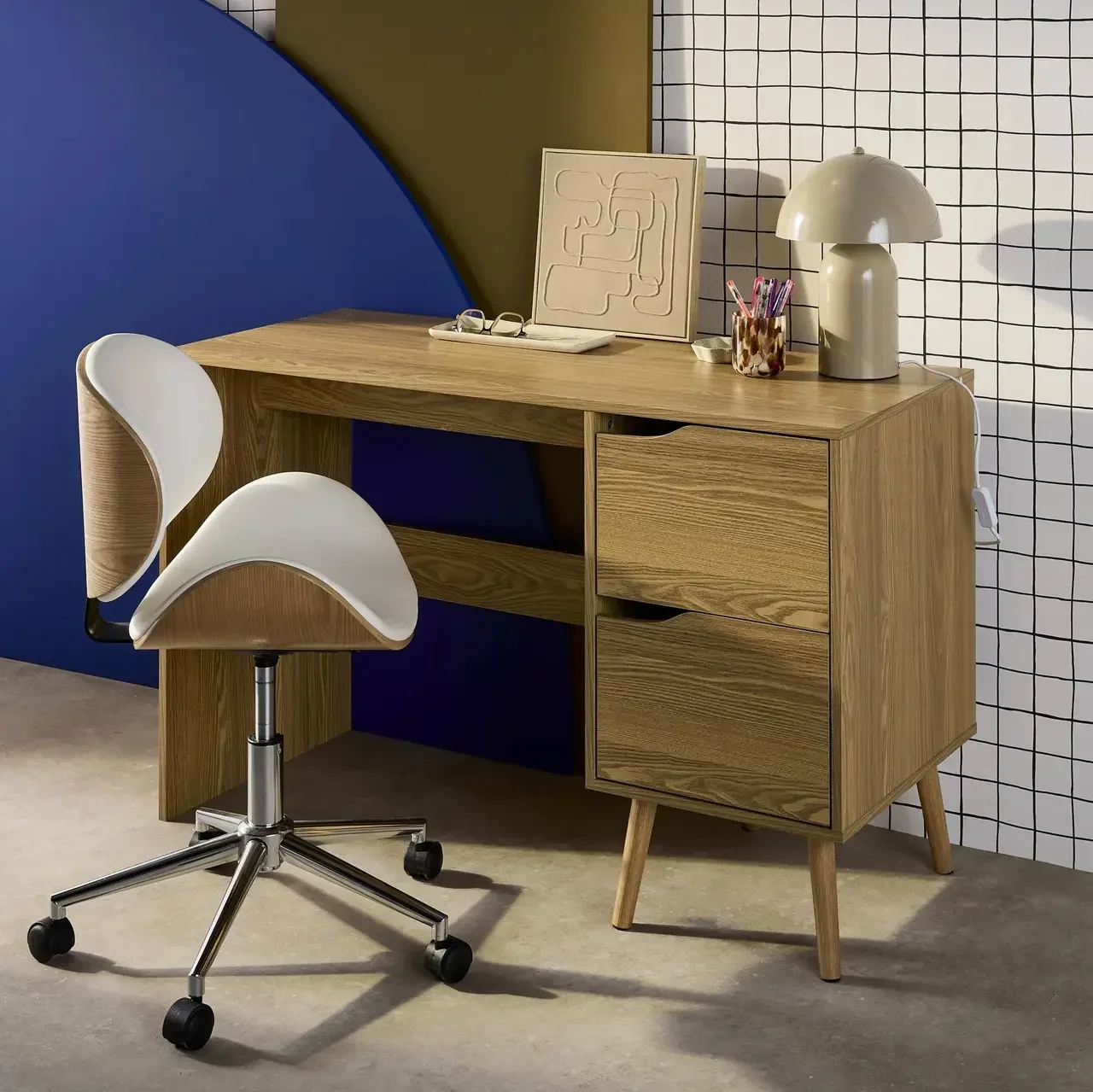 Bureau vintage 2 tiroirs Népal bois scandinave