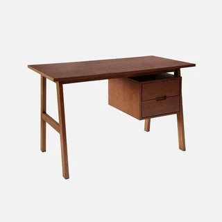 Bureau bois hévéa massif chêne 2 tiroirs Alana