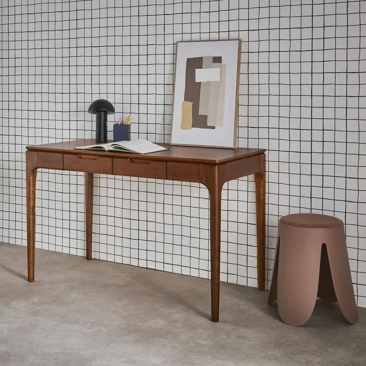 Bureau 2 tiroirs hévéa massif façade frêne - style scandinave