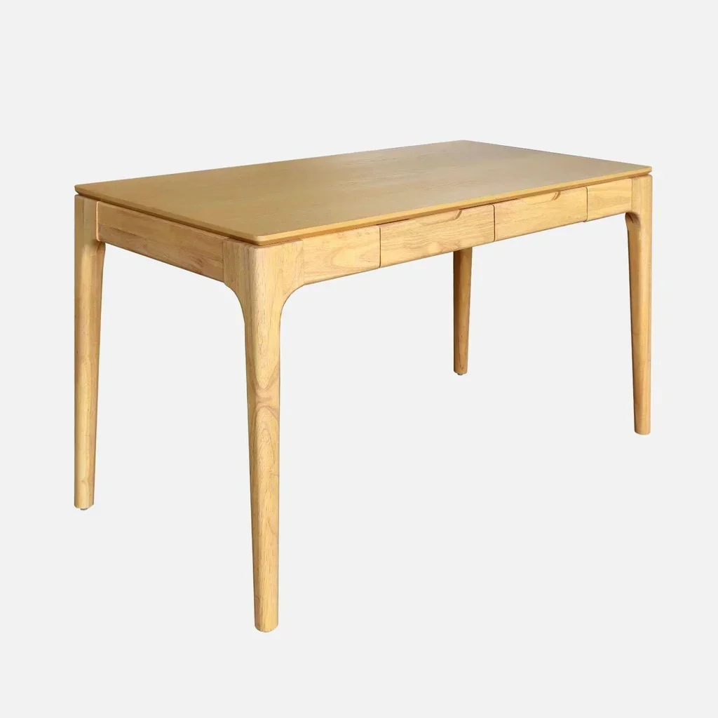 Bureau 2 tiroirs hévéa massif façade frêne style scandinave chaleureux